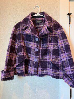 Chepe Wool Blend Plaid Coat Size Medium